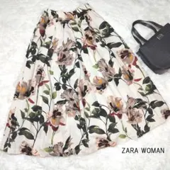 ZARA WOMAN ザラ 花柄フレアスカート コットン ウエストゴム ミモレ丈