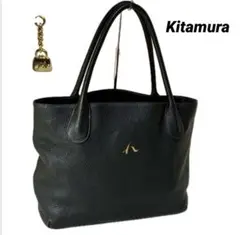 Kitamura トートバッグ 本革 シボ革 肩掛け A4対応 ロゴ チャーム付