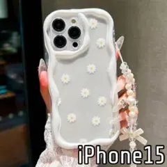 iPhone15ケース ウェーブ うねうね 花柄 かわいい 韓国