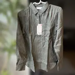 ユニクロ プレミアムリネンシャツ 長袖 オリーブ S 新品★i136