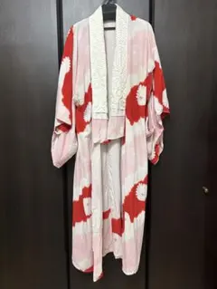 長襦袢　赤　花柄　レトロ　アンティーク　和洋折衷コーデ