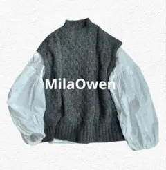 Mila OwenパフスリーブブラウスケーブルニットベストSET　羊毛アルパカ混