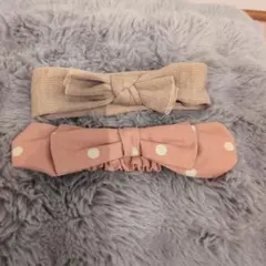 ベビーヘアバンド2点セットドット柄リボン付きヘアバンド