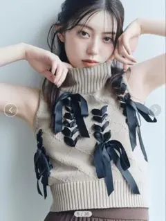 snidel 秋新作 リボンディティールノースリニットプルオーバー