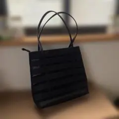 ブラック ストライプメッシュトートバッグ