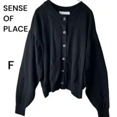 SENSE OF PLACE ニットカーディガン ブラックF ショート丈 ボタン