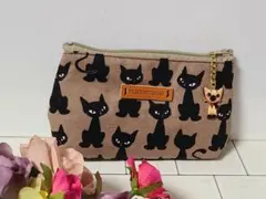 ハンドメイド　12㎝ミニファスナーポーチ　チャームつき！コスメカードケース　猫柄