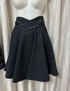 黒 リボン装飾 フレアスカート ブラック スカート サイズM 上品
