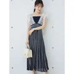 MERCURYDUO レースラッフル配色チェンジリブニットワンピース S