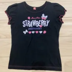 レア平成レトロ メゾピアノ Tシャツ ピンクチェック さくらんぼ黒 160 