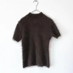アンゴラ　半袖　ニット　トップス　秋　ふわふわ　ブラウン　上品　1012