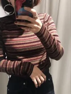 SLY マルチボーダースパークルハイゲージTOPS M/ピンク