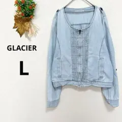 a4479 GLACIER デニム風　ノーカラー　ブルゾン　アウター　古着　L