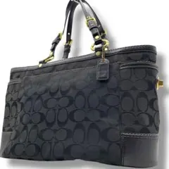 コーチ　キャンバス　レザー　トートバッグ　黒　総柄 11237