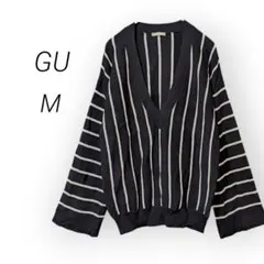 ジーユー GU ストライプVネックセーター【M】白黒 大人カジュアル✨️着痩せ