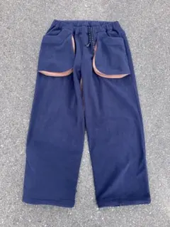 iasof フリースパンツ　茶×ネイビー　カンガルーポケット