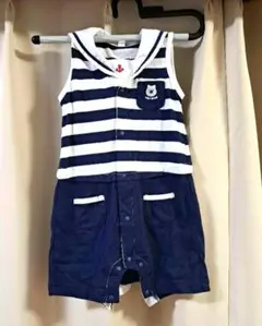 セーラー襟　ストライプロンパース 90cm ネイビー/ホワイト　西松屋