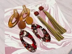 ピアス アクセサリー　まとめ売り　3点セット　大きめモチーフ べっ甲　フリンジ