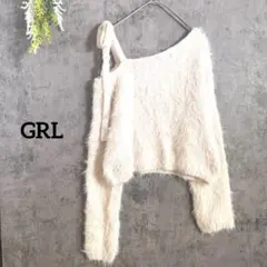 グレイル　長袖フェザーニット　トップス　ワンショルダー　肩リボン　大人可愛い　F