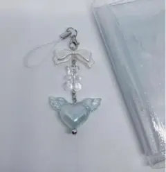 ビーズストラップ　ビーズキーホルダー　ハートウィング　蓄光　韓国