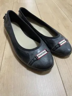 HUNTER フラットシューズ 黒 バックル付き　レインシューズ　US7