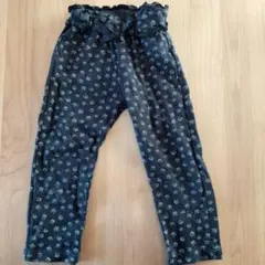 ダークグレー 花柄パンツ ゴムウエスト