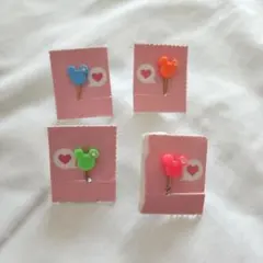 ミッキー型 カラフル イヤリング 4個セット