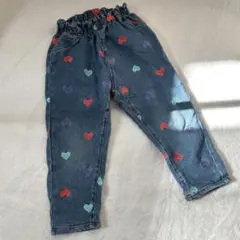 ハート柄刺繍デニム長ズボン 100cm