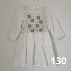 ZARA ザラ キッズ ワンピース かぎ編みベスト レイヤード風 白 130cm
