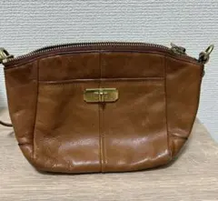 COACH ブラウンレザーショルダーバッグ