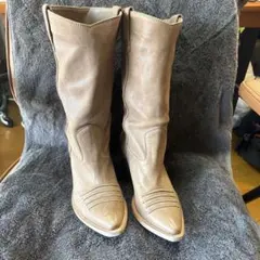 miumiuウエスタンブーツ ベージュ レザー ベージュ37 新品
