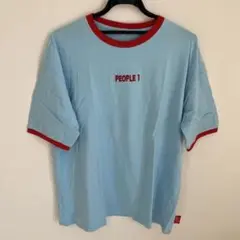 PEOPLE 1 刺繍 リンガーTシャツ 半袖 水色