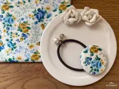 リバティ☆ Lizzy Rose くるみボタンヘアゴム クラシカルブルー