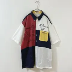 4084【PIA SPORTS】半袖シャツ　マルチカラー　刺繍　デザイン　古着