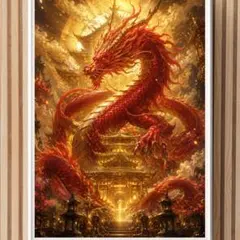 龍神アート 写真 開運絵画 赤龍と黄金の神殿 2L版 ミニポスター【026】