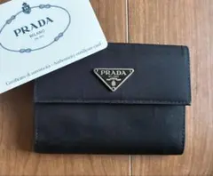 PRADA プラダ 三角ロゴ レザー 三つ折り財布 ブラック - メルカリ
