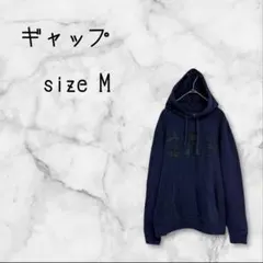 213◆ギャップ（GAP）チェックロゴ パーカー ネイビー 裏起毛 スウェット