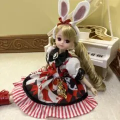 リカちゃん服 ハンドメイド No.478 アリス風トランプ柄ワンピース レッド