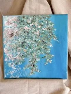油絵 油彩 油彩画 絵画 アートパネル【青いかすみ草】 - メルカリ