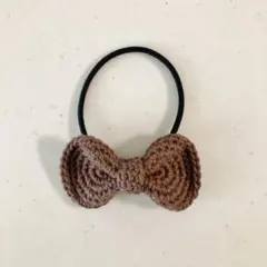 ハンドメイド　ヘアゴム ぷっくりリボン　茶色