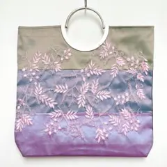 花　刺繍　ビーズ　パステルカラー　ハンドバッグ