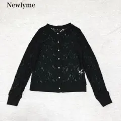 ニューリーミー　レースカーディガン(L)ブラック 金パールボタン 透け感 上品のサムネイル