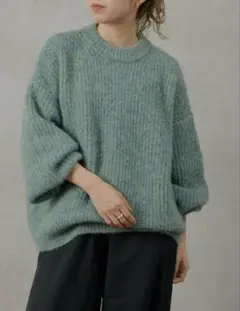 新品 タグ付きはearthy リサイクルヤーンシャギーニット ブルー グリーン