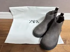 ZARA キッズ サイドゴア　ブーツ 花柄刺繍 ブラウン