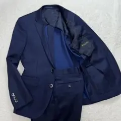 ナノユニバース　セットアップ　ジャケット　パンツ　スーツ　光沢　シルク　ネイビー