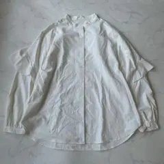 GU ジーユー ラッフルスリーブブラウス 長袖シャツ スタンドカラー