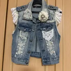 デニムジャケット パール装飾付き