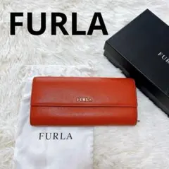 FURLA フルラ】長財布/オレンジ/レザー/ラウンドファスナー/箱/袋付き 