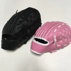 野球　親子グローブ 親　黒12.5インチ　子供　ピンク9.5インチ