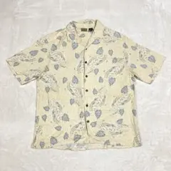 AXIST アロハシャツ オープンカラー 総柄 リーフ柄 シルク開襟 メンズL✨のサムネイル